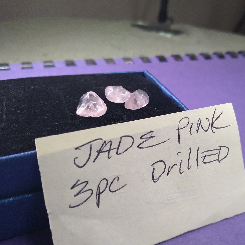 3 pc Pink drilled jade for jewelry making